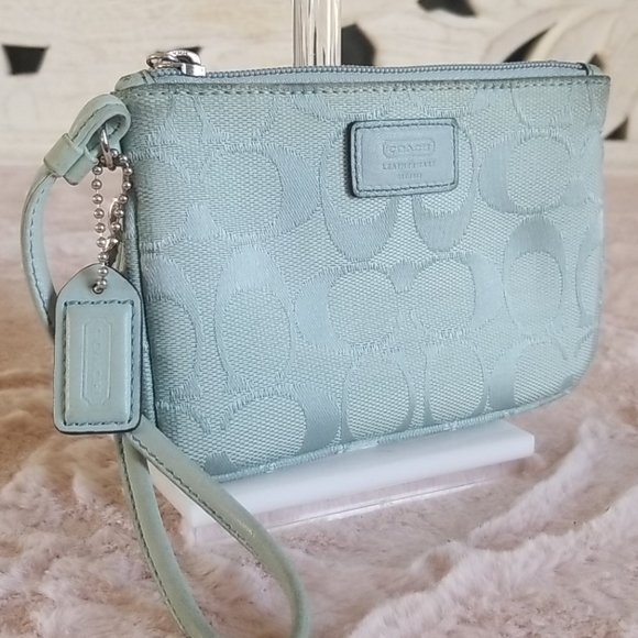Coach Handbags - Coach Light Blue Signature Canvas Wristlet